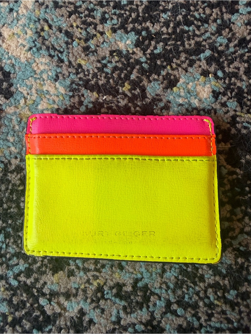 Kurt Geiger Neon Yellow Card Holder with Pink & Orange Accents